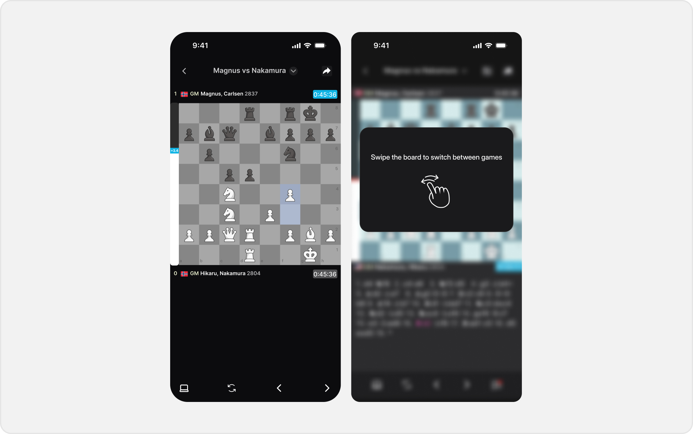 Swiping the board between live games